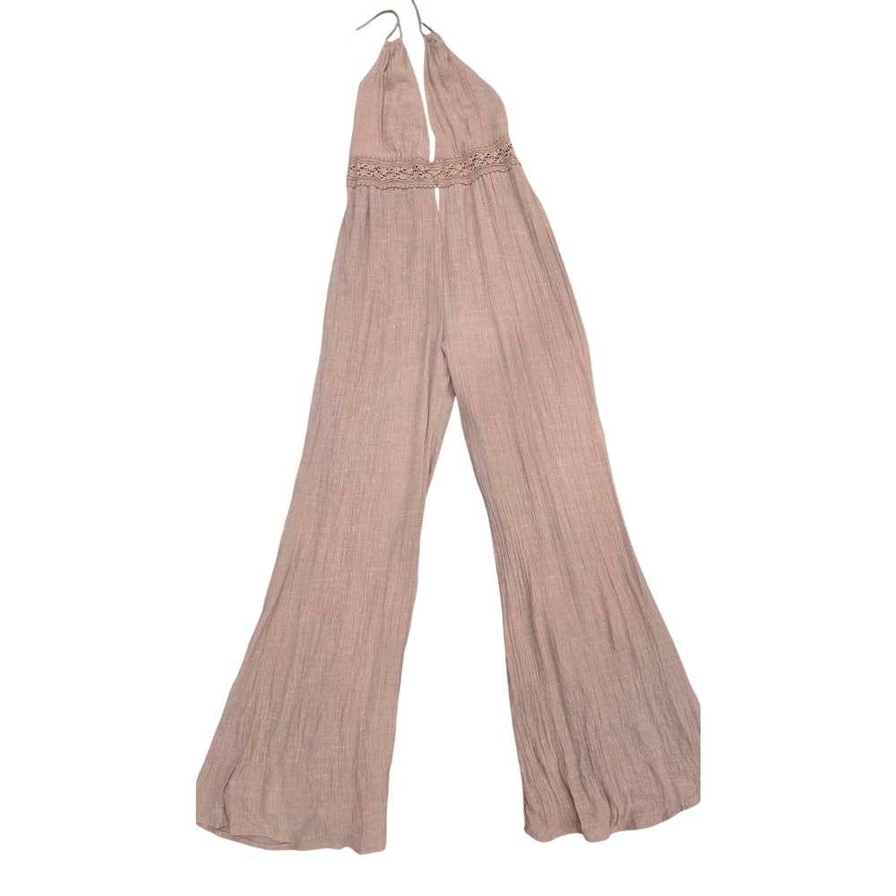 2bella Mauve Pink Halter Neck Crochet Waist Wide Leg Jumpsuit DM2146 Small